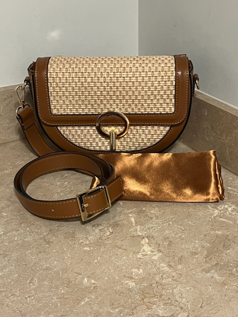 CHEVAL FIRENZE Italian Leather and Wovan Shoulder Bag w/ Dust Bag